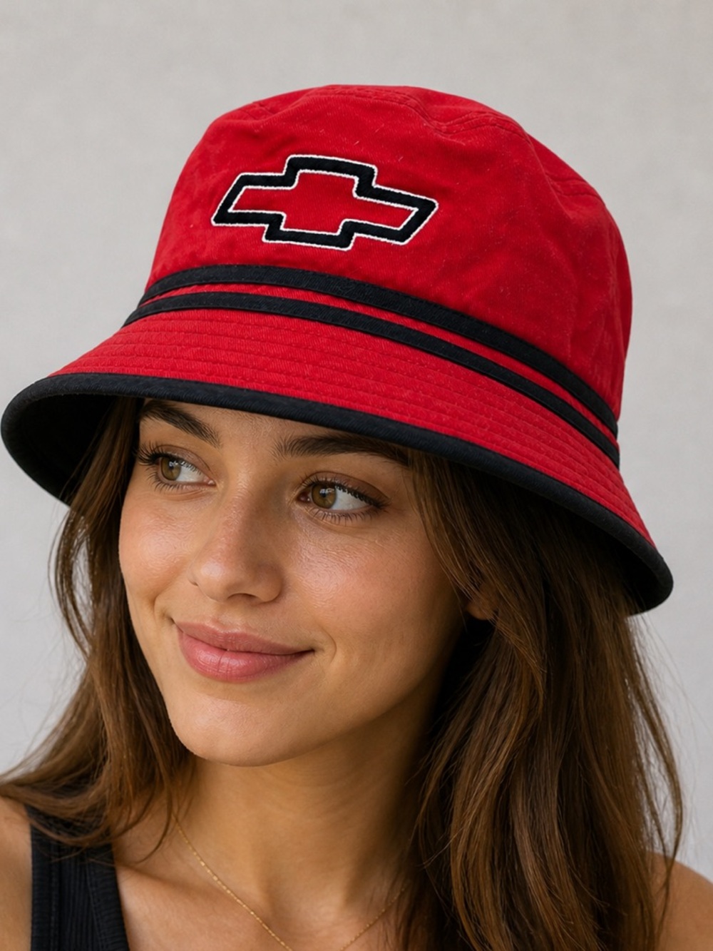 Vintage Chevrolet "Bowtie" Bucket Hat - Embroidered Tony Stewart Red - Rare - Picture 5 of 7